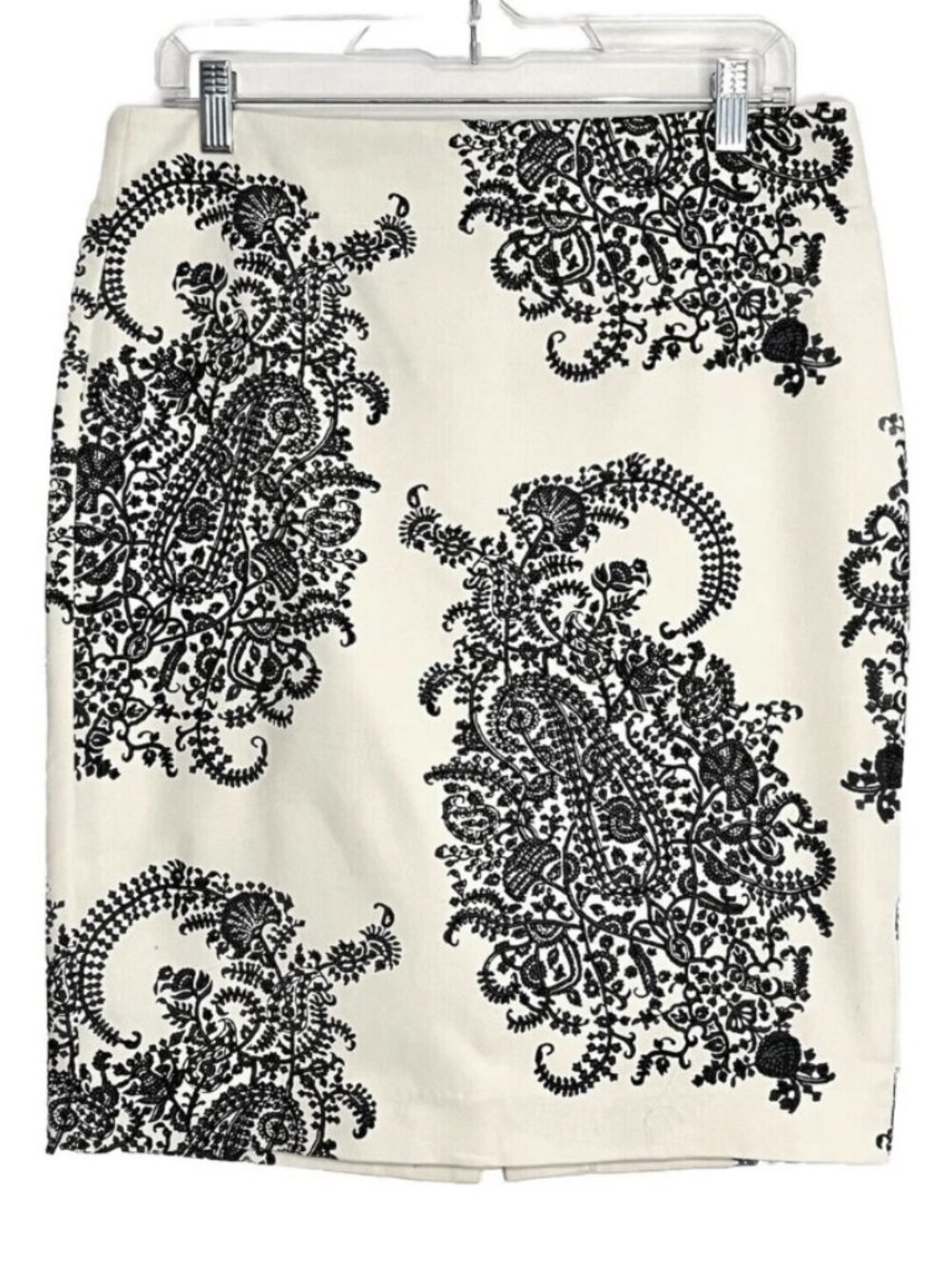 Loft Cotton Paisley Pencil Skirt Sz 8 Black White